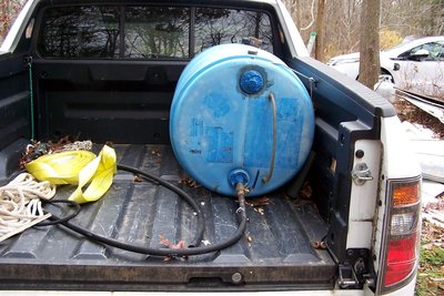 Barrel in the back of the truck (4wd).