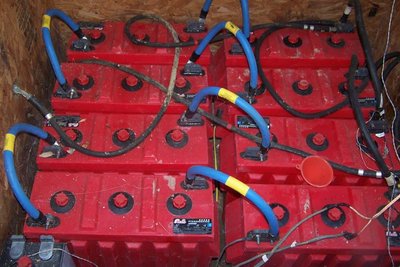 Rolls/Surrette batteries, about 1300 AH at 24 volts