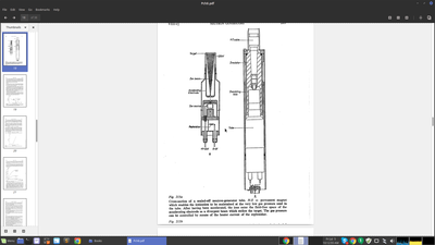 Old design for compact sealed off neutron generator (borehole tube).  Beam on target.